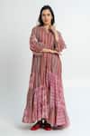Buy_Pants and Pajamas_Pink Chanderi Embroidery Striped Maxi Dress _at_Aza_Fashions