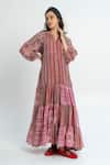 Buy_Pants and Pajamas_Pink Chanderi Embroidery Striped Maxi Dress _Online_at_Aza_Fashions