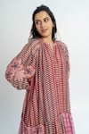 Pants and Pajamas_Pink Chanderi Embroidery Striped Maxi Dress _at_Aza_Fashions