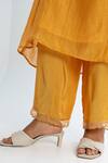 Pants and Pajamas_Orange Chanderi, Organza Embroidery Round Neck Kurta Set With Dupatta _Online_at_Aza_Fashions