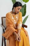 Buy_Pants and Pajamas_Orange Chanderi, Organza Embroidery Round Neck Kurta Set With Dupatta _Online_at_Aza_Fashions