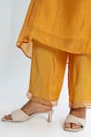 Buy_Pants and Pajamas_Orange Chanderi Embroidery Round Neck Kurta Set _Online_at_Aza_Fashions