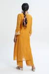 Shop_Pants and Pajamas_Orange Chanderi Embroidery Round Neck Long Kurta _at_Aza_Fashions