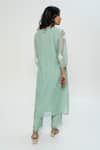 Shop_Pants and Pajamas_Blue Chanderi Embroidery V-neck Kurta Set _at_Aza_Fashions