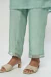 Buy_Pants and Pajamas_Blue Chanderi Embroidery V-neck Kurta Set _Online_at_Aza_Fashions
