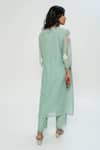Shop_Pants and Pajamas_Blue Chanderi Embroidery V-neck Long Kurta _at_Aza_Fashions