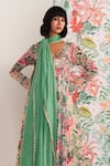 Shop_Mustard Moon by Neyha and Vrinda_Green Chiffon, Georgette Sequins, Embroidery V-neck Zahra Floral Anarkali Set _Online_at_Aza_Fashions