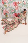 Mustard Moon by Neyha and Vrinda_Green Chiffon Sequins V-neck Floral Kurta And Sharara Set _Online_at_Aza_Fashions
