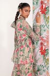 Mustard Moon by Neyha and Vrinda_Green Chiffon Sequins V-neck Floral Kurta And Sharara Set _at_Aza_Fashions