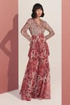 Mustard Moon by Neyha and Vrinda_Multi Color Chiffon Sequins V-neck Kurta And Sharara Set _Online_at_Aza_Fashions