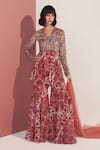 Buy_Mustard Moon by Neyha and Vrinda_Multi Color Chiffon Sequins V-neck Kurta And Sharara Set _at_Aza_Fashions