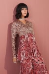 Buy_Mustard Moon by Neyha and Vrinda_Multi Color Chiffon Sequins V-neck Kurta And Sharara Set _Online_at_Aza_Fashions