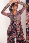 Buy_Mustard Moon by Neyha and Vrinda_Blue Chiffon Sequins, Beads, Embroidery V-neck Floral Kurta And Sharara Set _Online_at_Aza_Fashions