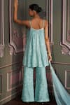 Shop_Mustard Moon by Neyha and Vrinda_Blue Georgette, Net Sequins, Embroidery V-neck Freshwater Kurta Set _at_Aza_Fashions