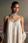 Mustard Moon by Neyha and Vrinda_Ivory Georgette, Net Sequins, Embroidery Open Neck Liva Kurta Set _Online_at_Aza_Fashions