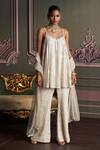Buy_Mustard Moon by Neyha and Vrinda_Ivory Georgette, Net Sequins, Embroidery Open Neck Liva Kurta Set _at_Aza_Fashions