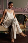 Shop_Mustard Moon by Neyha and Vrinda_Ivory Georgette, Net Sequins, Embroidery Open Neck Liva Kurta Set _Online_at_Aza_Fashions
