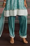 Mustard Moon by Neyha and Vrinda_Blue Georgette, Modal, Satin, Net Embroidery, Lace V-neck Freshwater Kurta Set _Online_at_Aza_Fashions
