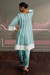 Shop_Mustard Moon by Neyha and Vrinda_Blue Georgette, Modal, Satin, Net Embroidery, Lace V-neck Freshwater Kurta Set _at_Aza_Fashions