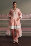 Buy_Mustard Moon by Neyha and Vrinda_Pink Georgette, Modal, Satin, Net Lace, Designer Rose Straight Kurta Set _at_Aza_Fashions