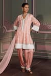 Buy_Mustard Moon by Neyha and Vrinda_Pink Georgette, Modal, Satin, Net Lace, Designer Rose Straight Kurta Set _Online_at_Aza_Fashions