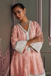 Shop_Mustard Moon by Neyha and Vrinda_Pink Georgette, Modal, Satin, Net Lace, Designer Rose Straight Kurta Set _Online_at_Aza_Fashions