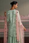 Shop_Mustard Moon by Neyha and Vrinda_Green Georgette, Net Embroidery, Sequins, Tassels V-neck Saanvi Sage Kurta Set _at_Aza_Fashions