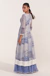 Shop_Mustard Moon by Neyha and Vrinda_Blue Georgette Lace, Embroidery V-neck Cornflower Printed Kurta Set _at_Aza_Fashions