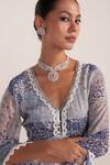 Buy_Mustard Moon by Neyha and Vrinda_Blue Georgette, Modal Sequins, Lace V-neck Cornflower Peplum Dhoti Set _Online_at_Aza_Fashions