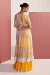 Shop_Mustard Moon by Neyha and Vrinda_Multi Color Georgette Lace, Sequins V-neck Neelima Yellow Printed Kurta Set _at_Aza_Fashions