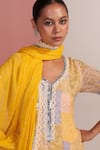 Buy_Mustard Moon by Neyha and Vrinda_Multi Color Georgette Lace, Sequins V-neck Neelima Yellow Printed Kurta Set _Online_at_Aza_Fashions