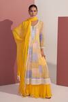 Buy_Mustard Moon by Neyha and Vrinda_Multi Color Georgette Lace, Sequins V-neck Neelima Yellow Printed Kurta Set _at_Aza_Fashions