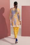 Shop_Mustard Moon by Neyha and Vrinda_Multi Color Georgette, Modal Embroidery, Lace Asaf Yellow Peplum Kurta Dhoti Set _at_Aza_Fashions
