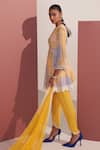 Shop_Mustard Moon by Neyha and Vrinda_Multi Color Georgette, Modal Embroidery, Lace Asaf Yellow Peplum Kurta Dhoti Set _Online_at_Aza_Fashions