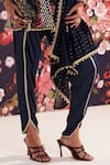 Shop_Mustard Moon by Neyha and Vrinda_Blue Georgette, Modal Sequins, Beads V-neck Floral Kurta Dhoti Set _Online_at_Aza_Fashions