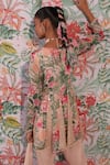 Mustard Moon by Neyha and Vrinda_Green Georgette, Modal Beads, Embroidery, Sequins V-neck Floral Kurta Set _at_Aza_Fashions