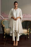 Buy_Mustard Moon by Neyha and Vrinda_Ivory Georgette, Silk Embroidery, Sequins Keyhole Neck Rhea Kurta Set _at_Aza_Fashions
