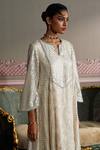 Buy_Mustard Moon by Neyha and Vrinda_Ivory Georgette, Silk Embroidery, Sequins Keyhole Neck Rhea Kurta Set _Online_at_Aza_Fashions