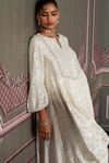 Shop_Mustard Moon by Neyha and Vrinda_Ivory Georgette, Silk Embroidery, Sequins Keyhole Neck Rhea Kurta Set _Online_at_Aza_Fashions