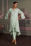Buy_Mustard Moon by Neyha and Vrinda_Mint Georgette, Silk Sequins, Embroidery Round Neck Sage Kurta Set _at_Aza_Fashions
