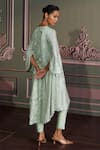 Shop_Mustard Moon by Neyha and Vrinda_Mint Georgette, Silk Sequins, Embroidery Round Neck Sage Kurta Set _at_Aza_Fashions