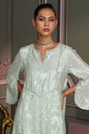 Mustard Moon by Neyha and Vrinda_Mint Georgette, Silk Sequins, Embroidery Round Neck Sage Kurta Set _at_Aza_Fashions