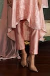 Mustard Moon by Neyha and Vrinda_Pink Georgette, Silk Sequins, Embroidery Split V-neck Rhea Rose Kurta Set _Online_at_Aza_Fashions
