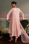 Shop_Mustard Moon by Neyha and Vrinda_Pink Georgette, Silk Sequins, Embroidery Split V-neck Rhea Rose Kurta Set _at_Aza_Fashions