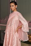 Buy_Mustard Moon by Neyha and Vrinda_Pink Georgette, Silk Sequins, Embroidery Split V-neck Rhea Rose Kurta Set _Online_at_Aza_Fashions