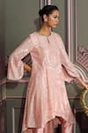 Shop_Mustard Moon by Neyha and Vrinda_Pink Georgette, Silk Sequins, Embroidery Split V-neck Rhea Rose Kurta Set _Online_at_Aza_Fashions