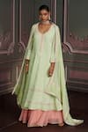 Mustard Moon by Neyha and Vrinda_Green Georgette Embroidery Round Neck Tara Lime Kurta Set _Online_at_Aza_Fashions