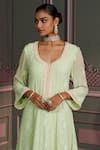Buy_Mustard Moon by Neyha and Vrinda_Green Georgette Embroidery Round Neck Tara Lime Kurta Set _Online_at_Aza_Fashions