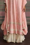 Shop_Mustard Moon by Neyha and Vrinda_Pink Georgette Embroidery, Sequins Split V-neck Tara Rose Kurta Set _Online_at_Aza_Fashions