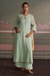 Buy_Mustard Moon by Neyha and Vrinda_Mint Georgette Embroidery, Tassels Keyhole Neck Sage Green Kurta Set _at_Aza_Fashions